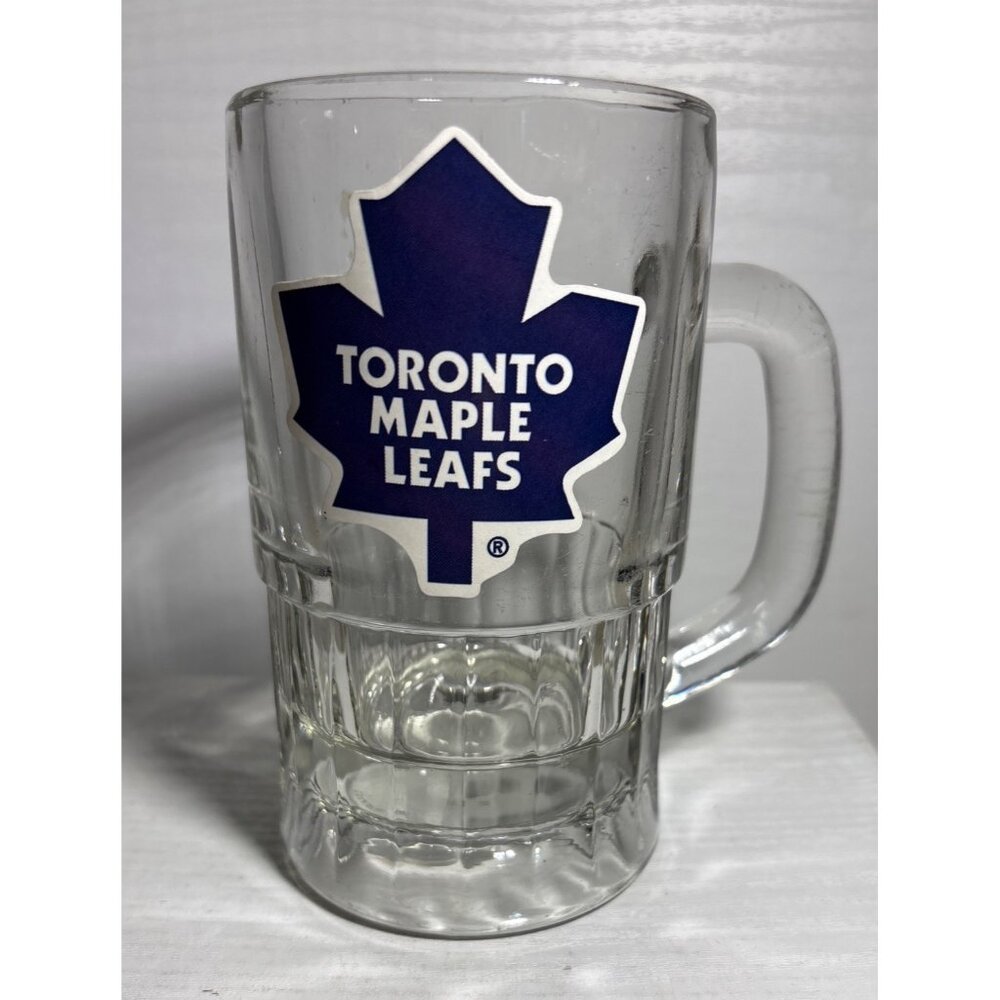 Beer Mug Toronto Maple Leafs Decal Clear Glass With Handle 6" Tall HEAVY